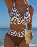 Bikini de cuadros para mujer con top sin aro y braguita alta
