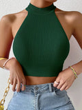 Top halter corto de mujer con cuello alto y textura acanalada