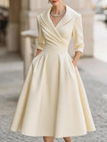 Vestido midi de fiesta con escote en V y cintura marcada