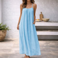 Vestido largo de playa con tirantes ajustables y bolsillos