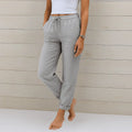 Pantalón de mezcla de lino elástico para mujer con cordón