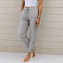 Pantalón de mezcla de lino elástico para mujer con cordón