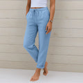 Pantalón de mezcla de lino elástico para mujer con cordón