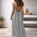 Vestido largo de playa con tirantes ajustables y bolsillos