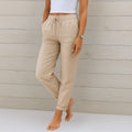 Pantalón de mezcla de lino elástico para mujer con cordón