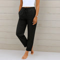 Pantalón de mezcla de lino elástico para mujer con cordón