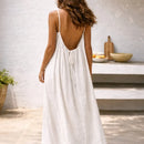 Vestido largo de playa con tirantes ajustables y bolsillos