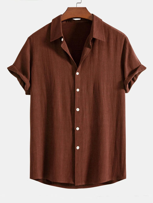 Camisa de mezcla de lino de manga corta para hombre