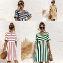 Vestido de playa a rayas para mujer con mangas de volantes
