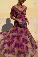 Vestido largo de mujer con escote en V y cintura plisada