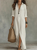 Vestido largo de mujer con cuello y botones decorativos