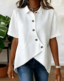 Camisa de mujer de mezcla de algodón y lino con cuello clásico