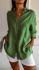 Blusa holgada de mujer con escote en V y pliegues