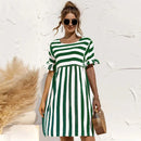 Vestido de playa a rayas para mujer con mangas de volantes