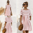 Vestido de playa a rayas para mujer con mangas de volantes
