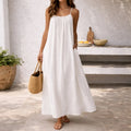 Vestido largo de playa con tirantes ajustables y bolsillos