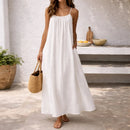 Vestido largo de playa con tirantes ajustables y bolsillos