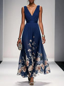 Vestido floral de fiesta para mujer con escote en V