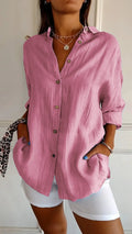 Blusa holgada de mujer con escote en V y pliegues