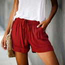 Shorts casuales de mujer de corte holgado con cordón