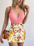 Conjunto de body ajustado y falda de estampado floral para mujer