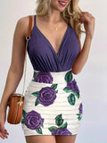 Conjunto de body ajustado y falda de estampado floral para mujer