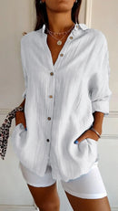 Blusa holgada de mujer con escote en V y pliegues