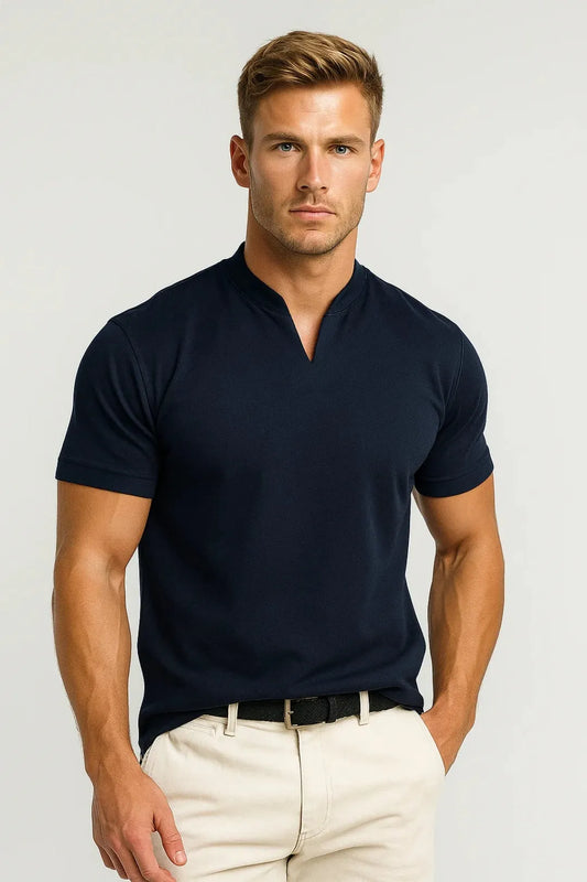 Camisa de hombre de manga corta con cuello abierto