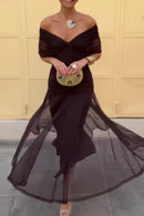 Vestido largo de mujer con escote en V y cintura plisada