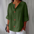Camisa de mujer con escote en V y botones de madera