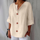 Camisa de mujer con escote en V y botones de madera
