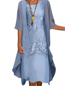 Vestido midi de fiesta con mangas transparentes