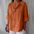 Camisa de mujer con escote en V y botones de madera