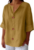 Camisa de mujer con escote en V y botones de madera