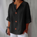 Camisa de mujer con escote en V y botones de madera