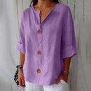 Camisa de mujer con escote en V y botones de madera