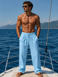 Pantalón de lino de hombre de pierna ancha con cordón