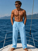 Pantalón de lino de hombre de pierna ancha con cordón