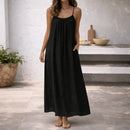 Vestido largo de playa con tirantes ajustables y bolsillos
