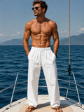 Pantalón de lino de hombre de pierna ancha con cordón