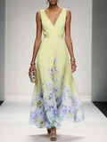Vestido floral de fiesta para mujer con escote en V