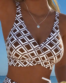 Bikini de cuadros para mujer con top sin aro y braguita alta