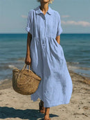 Vestido casual de mujer con botones y manga media