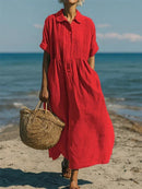 Vestido casual de mujer con botones y manga media