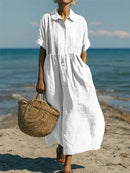 Vestido casual de mujer con botones y manga media