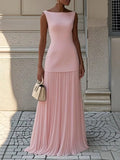 Vestido largo de fiesta con falda plisada