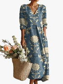 Vestido midi de mujer con escote en V y estampado