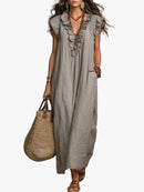 Vestido boho largo de mujer de corte fluido con volantes