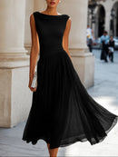 Vestido midi para mujer con escote fruncido y falda fluida