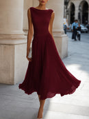 Vestido midi para mujer con escote fruncido y falda fluida